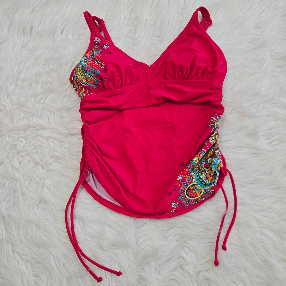 Athleta Tankini Top 36 D/DD‎ Pink Paisley Underwire Ruched Side Tie Swimwear